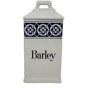 Antique German Porcelain Barley Kitchen Canister - Blue & White Norma Brand